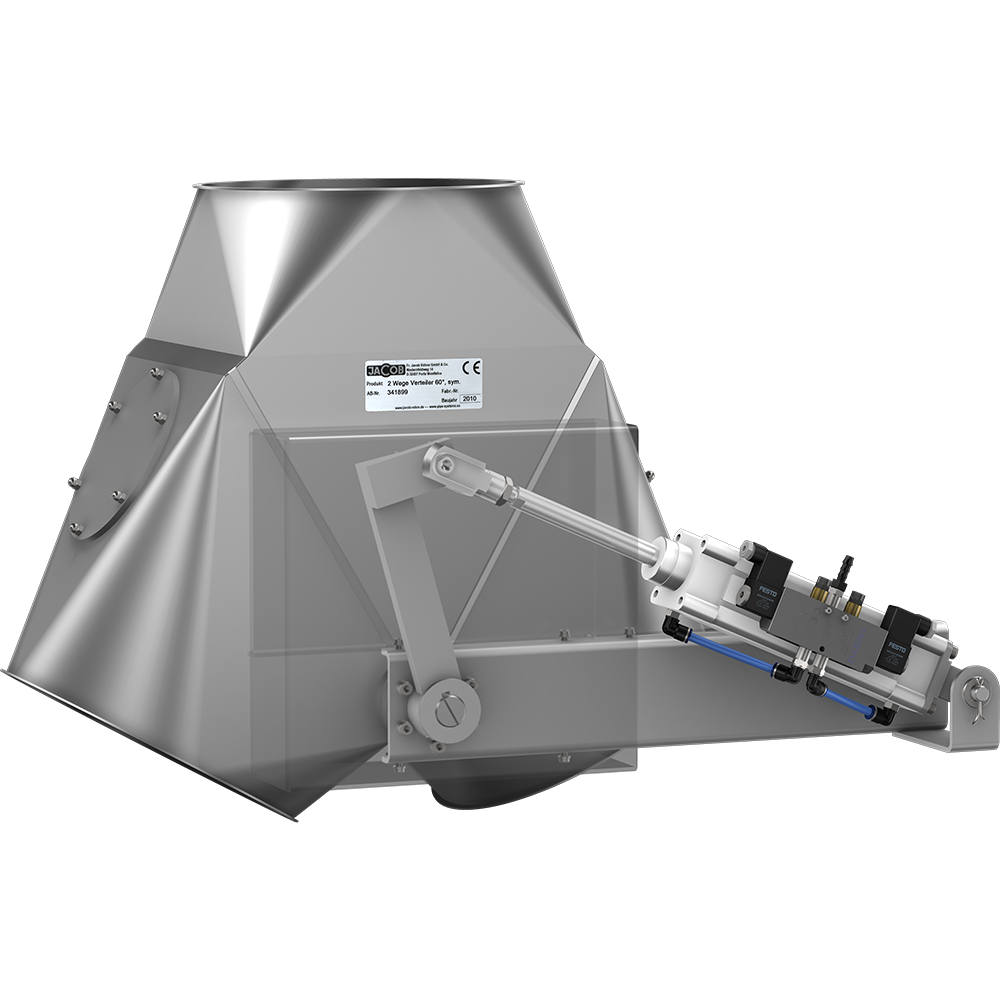 2-Wege-Verteiler 60° symmetrisch pneumatisch betätigt mit Hubzylinder